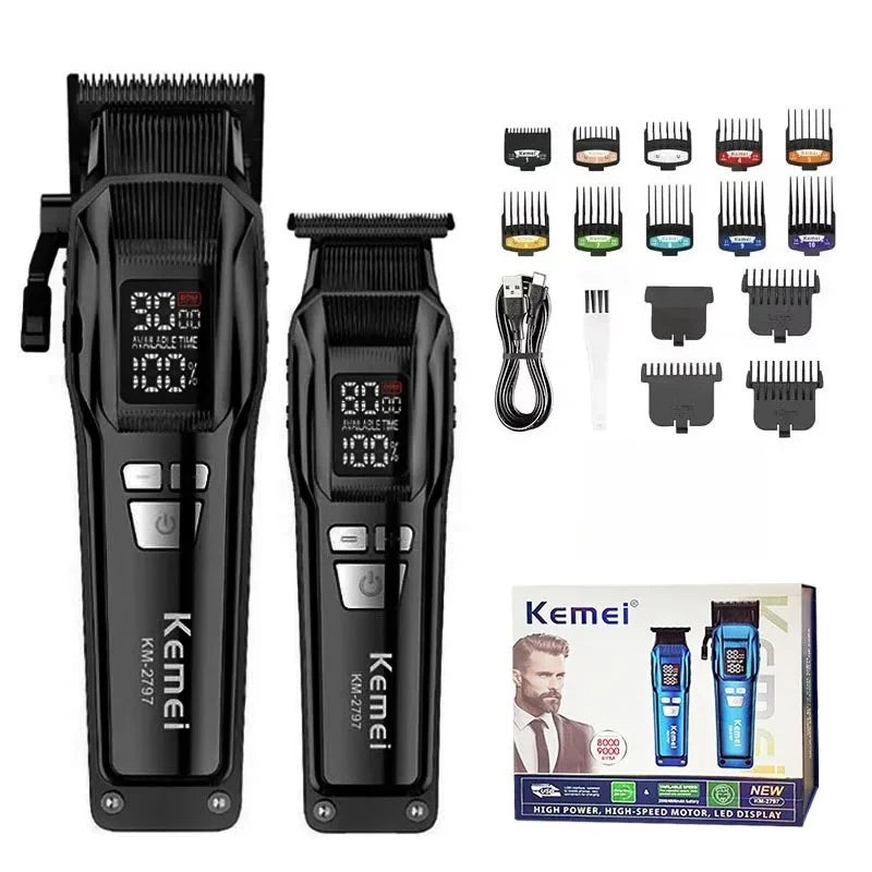 Kemei KM-2797 KM-1102 Professional Electric Hair Clipper Kit Rechargeable Hair Trimmer Shaver for Men USB Charging Beard Razor