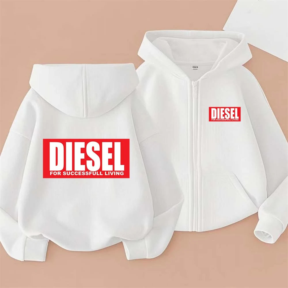 For Success Living Kids Spring Autumn Casual Letter Print Zipper Hooded Sweatshirts 2-13 Years Boys Girls Trend Top Clothing