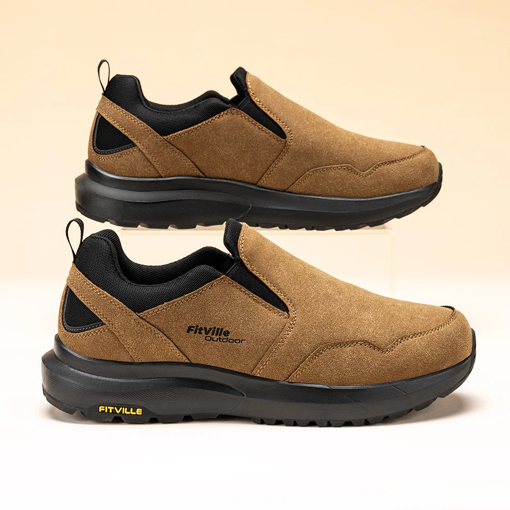 FitVille Men's Shoes Wide Hiking Comfortable  Slip on Loafers Go Walking and Trekking Trails  Sneakers with Arch Support