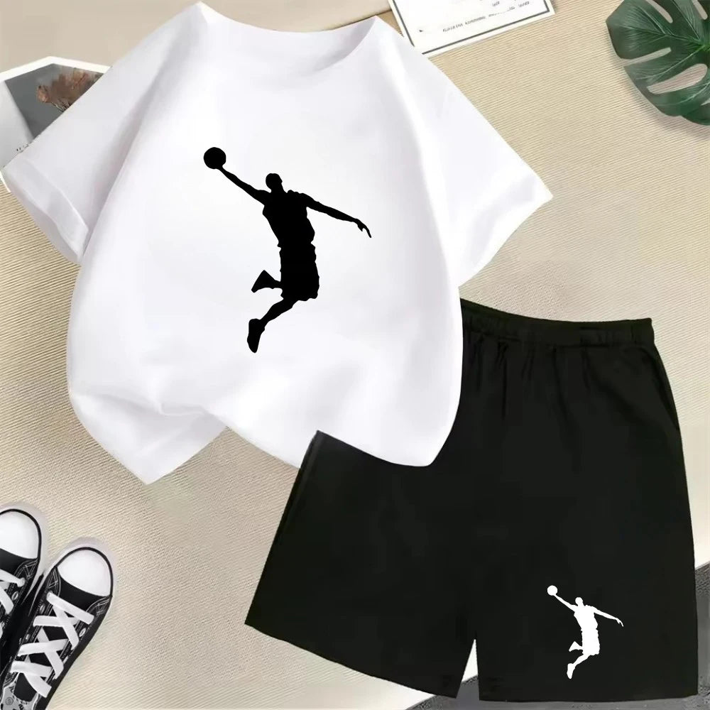 Summer Short Sleeve Children's T-shirt Set Sports Fashion Boys Girls Shorts 2pcs Set Casual Brand Print Graphics Kid Set Outfits