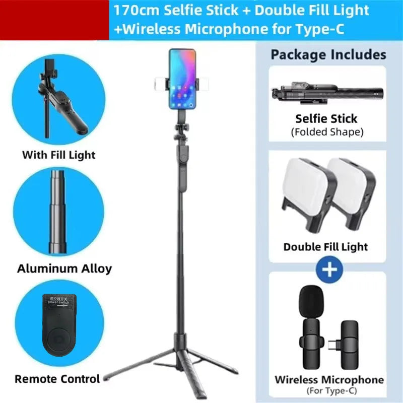 COOL DIER New 1.7M Wireless Selfie Stick Tripod Foldable Stand For Gopro Action Cameras Smartphones Balance Steady Shooting Live
