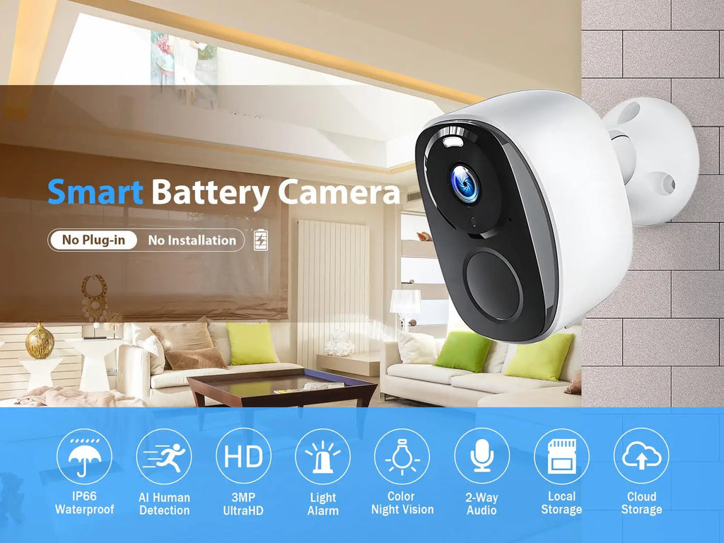 WIFI Survalance Camera 3MP Security Protection Outdoor IP Camera Smart Home Night Vision Video Recorder Battery Powered