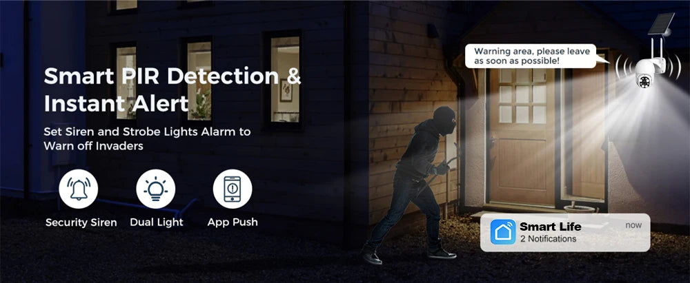 Tuya Smart Life APP 3MP WiFi Battery Solar Motion Tracking Site Patrol PIR Surveillance Security Outdoor PTZ Color Light Camera