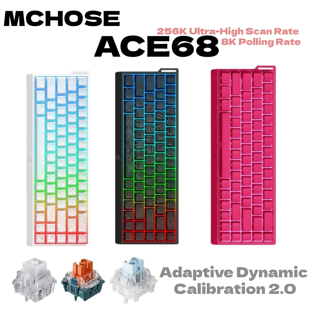 MCHOSE ACE68 Magnetic Keyboard 0.125ms 128K Sampling Rate Wired Mechanical ACE60 Pro for Gaming 0.01mm RapidTrigg 8000Hz SOCD/Rs