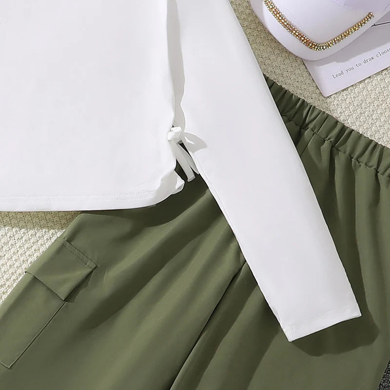 2024 New Spring Autumn Girls Matching Clothes 8-12 Years Solid Color Vacation Party Daily Casual Clothing Korean Style Outfits