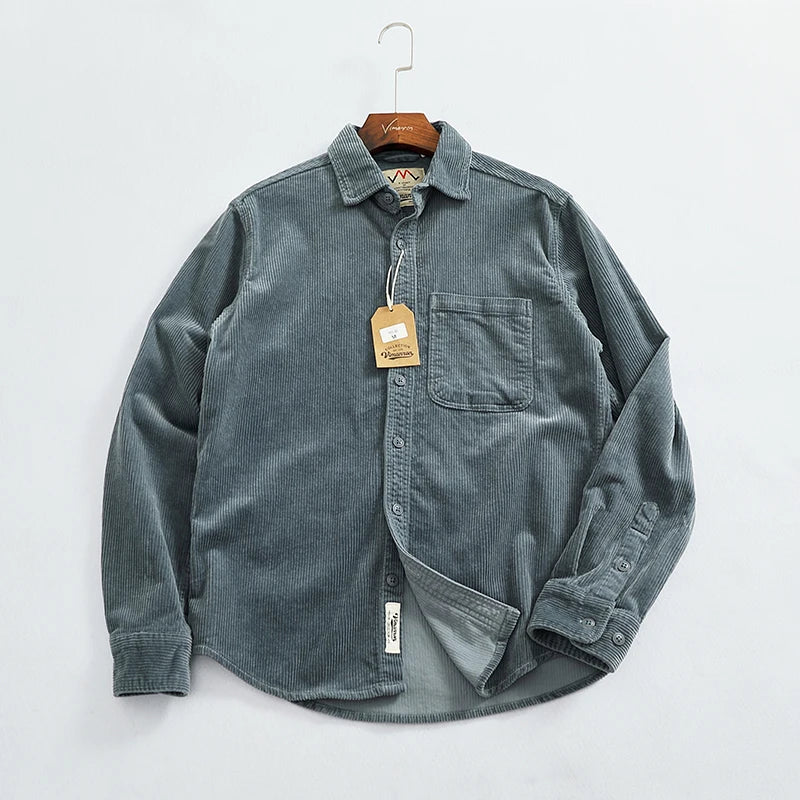 Heavy chunky high pit chunky strip vintage corduroy long sleeve shirt men's autumn cotton cargo shirt jacket