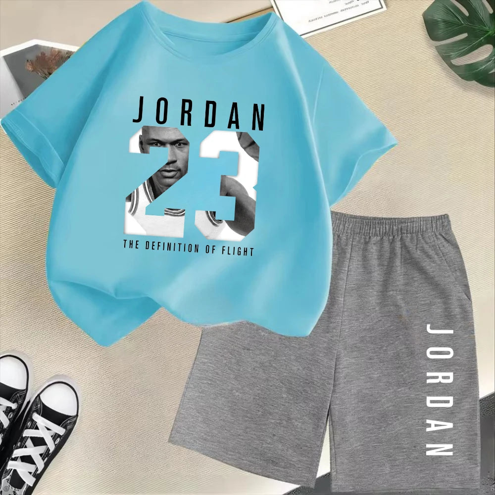 Summer Short Sleeve Children's T-shirt Set Sports Fashion Boys Girls Shorts 2pcs Set Casual Brand Print Graphics Kid Set Outfits