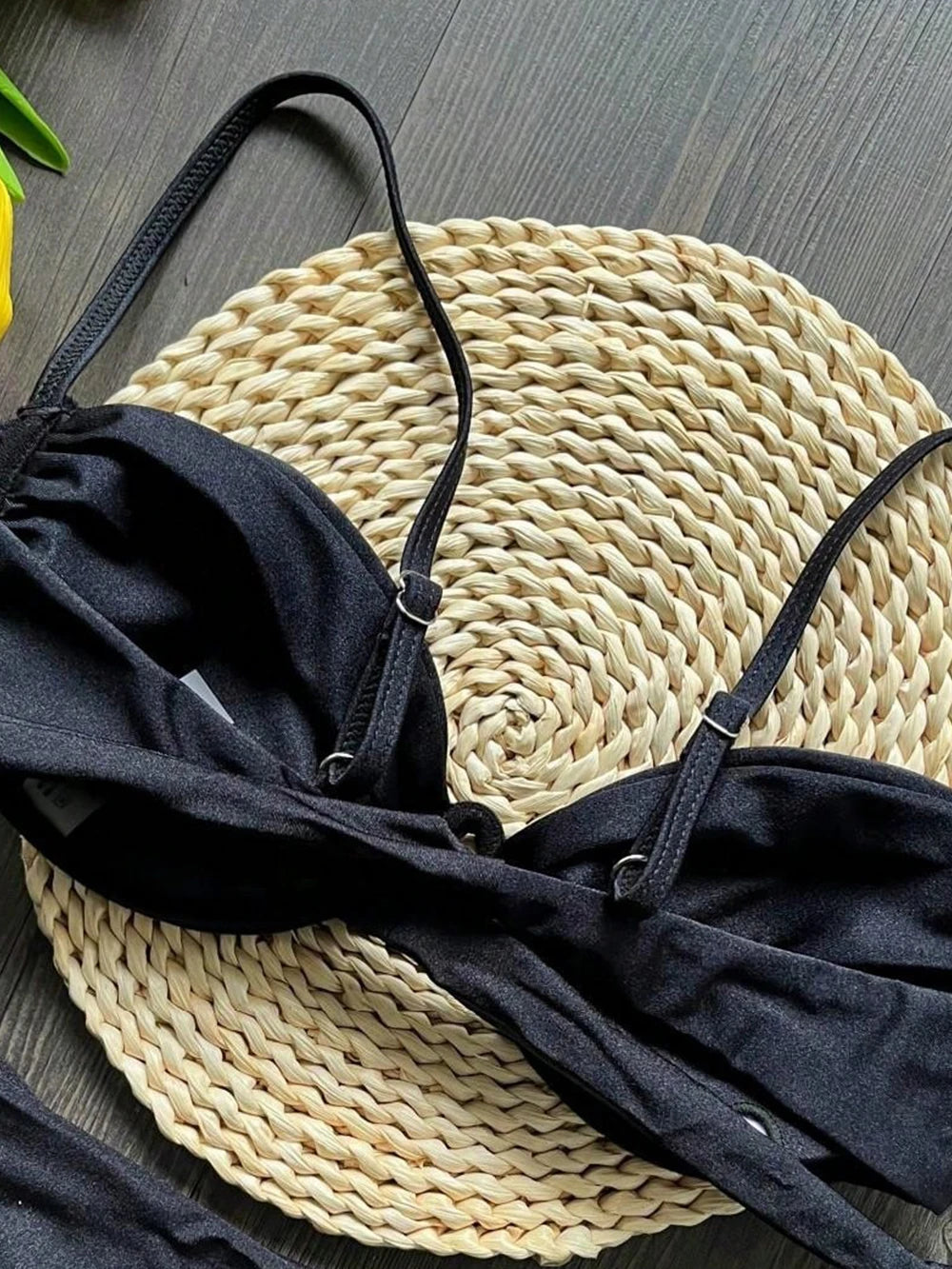 Sexy 3D Flower Bikini Set 2025 Women Black White V Wire Underwired Micro Mini Swimsuit Beach Bathing Suit Pleate Thong Swimwear