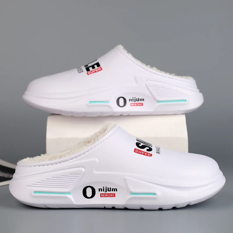 New Winter Men Warm Slippers Cotton Slippers Outdoor Indoor Cotton Shoes Waterproof Mens Comfortable Home Bedroom Plush Slippers