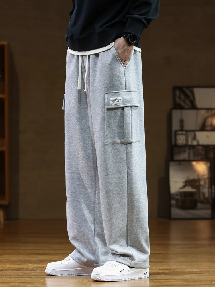2023 Autumn New Sweatpants Men Multi-Pockets Drawstring Cotton Casual Track Pant Male Loose Straight Trousers Large Size 8XL