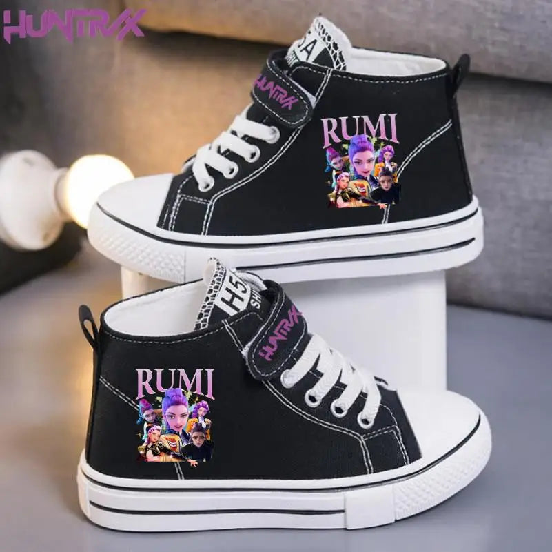New KPop Demon Hunters Rumi Children's Canvas Shoes For Girls Boys High Top Shoes  Kids Sneakers Casual Tennis Shoes 23-36 Size