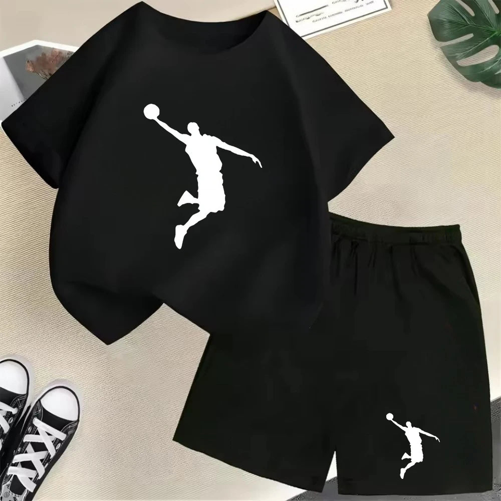 Summer Short Sleeve Children's T-shirt Set Sports Fashion Boys Girls Shorts 2pcs Set Casual Brand Print Graphics Kid Set Outfits