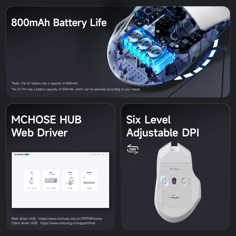 Original MCHOSE G7 Max Gaming Mouse PAW3311 Game Sensor 59g Lightweight BT 2.4G Low Latency Wireless Customized Microswitch
