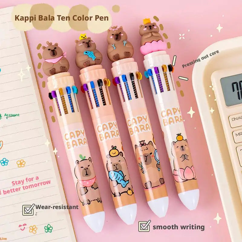 Kawaii Capybara Multicolor Pen 0.5mm Colorful Ink Pen Cute Cartoon Ballpoint Pen School Office Supplies Student Stationery Gifts