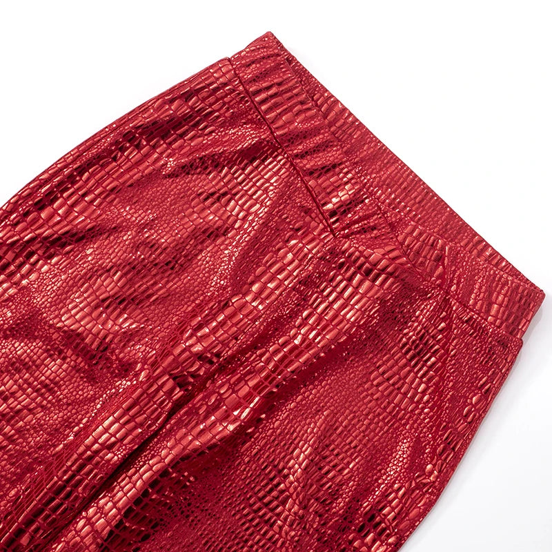 CUTENOVA Sexy Snake Print Solid Color Glossy Elastic High-Waisted Seven-Minute Casual Pants Summer New Women'S Clothing