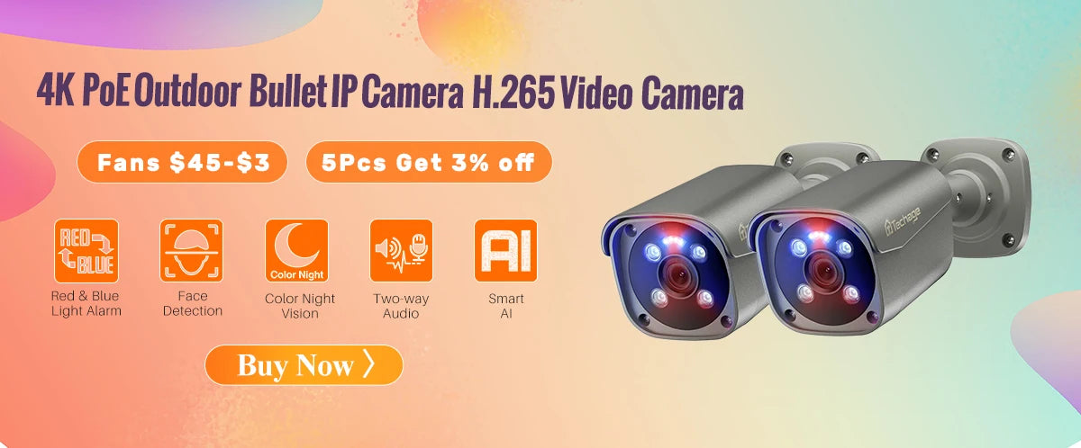 Techage HD 4MP AI POE IP Camera Two Way Audio IR Night Outdoor Waterproof CCTV Video Security Surveillance Camera For NVR Kit