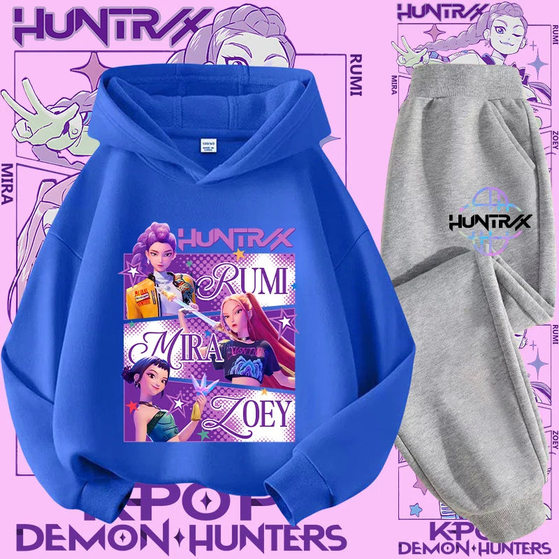 K-pop Demon Hunter New Children's Hoodie Set - Cute Girls' Casual Top for Kids,Boys' Sports Shirt with Cartoon Print-2-Piece Set