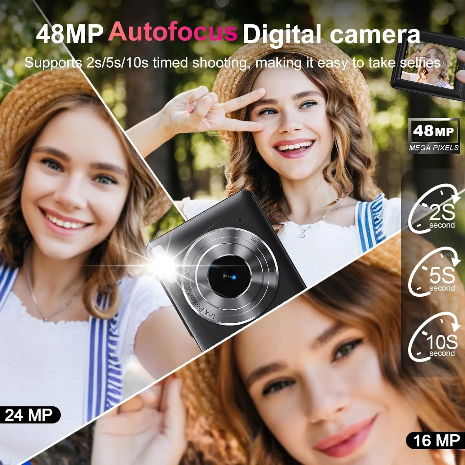 4K Digital Camera Dual Screen Kids Camera 48MP with Autofocus & 16X Zoom Selfie Camera For Teens Children Small Video Camera
