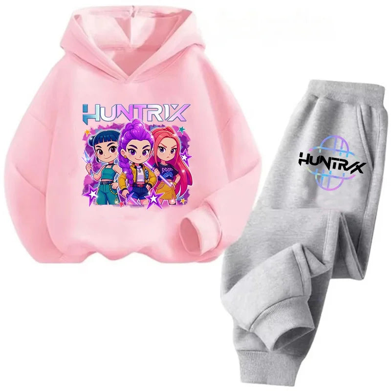 2025 movie korean style Sets Children Hoodies Kpop Demon Hunters Pullover Sweatshirt Trucksuit Cartoon Girls Boy Kids Clothes