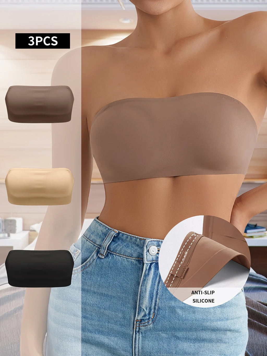 1Pc/3Pcs/Pack New Design Removable Padded Soft Ice Silk Traceless Women Wire Free Seamless Bra For Women Strapless Bra