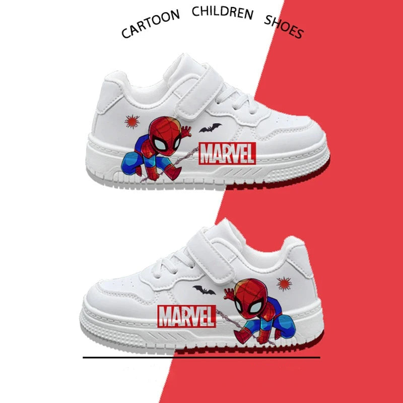 Kids Marvel Casual Shoes Boys Fashion Cartoon Print Sport Shoes Children's Anti-slip Sneakers Student Pu Leather Outdoor Shoes