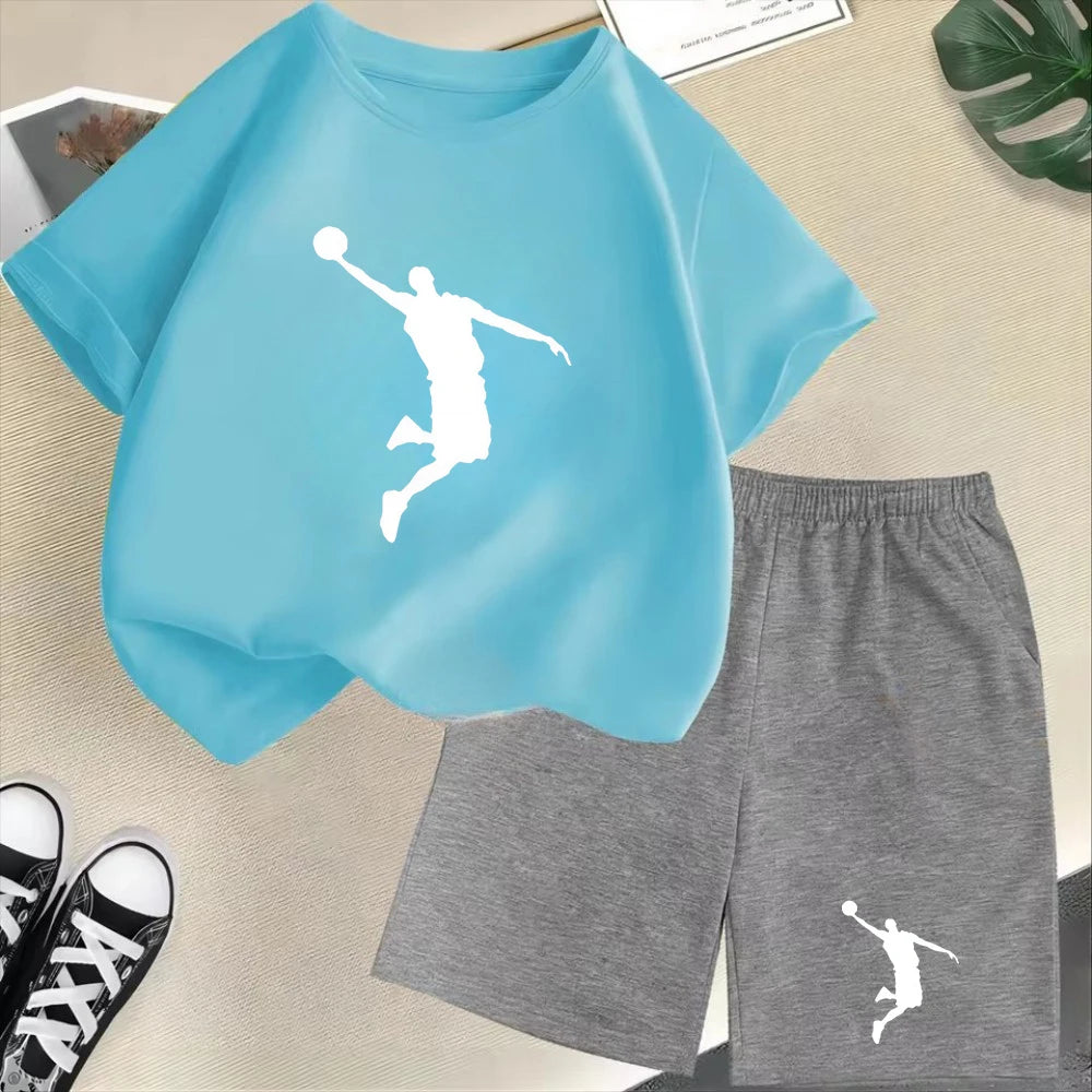 Summer Short Sleeve Children's T-shirt Set Sports Fashion Boys Girls Shorts 2pcs Set Casual Brand Print Graphics Kid Set Outfits