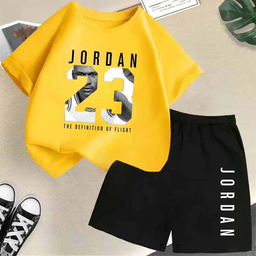 Summer Short Sleeve Children's T-shirt Set Sports Fashion Boys Girls Shorts 2pcs Set Casual Brand Print Graphics Kid Set Outfits