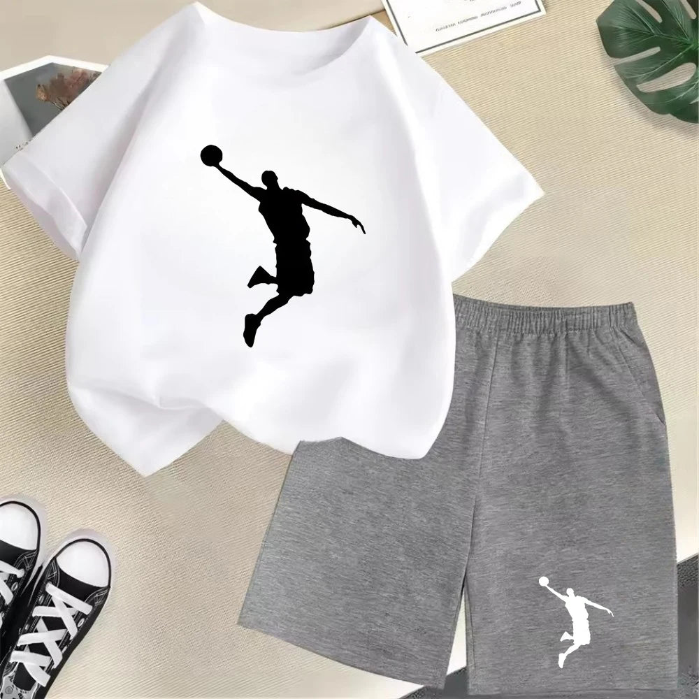 Summer Short Sleeve Children's T-shirt Set Sports Fashion Boys Girls Shorts 2pcs Set Casual Brand Print Graphics Kid Set Outfits