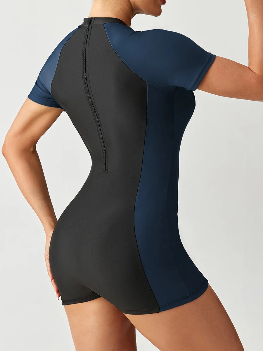 2025 Sporty Slim Swimsuit Women One Piece Racing Zipper Swimwear Female Sexy Bathers Bathing Swimming Swim Suit Beachwear XXL