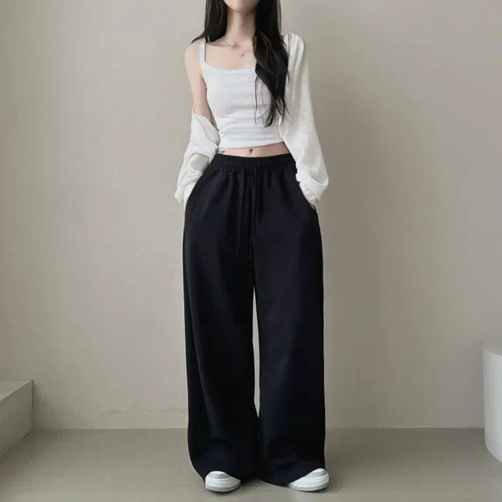 Women Bf Hip Hop Y2k Drawstring Printing Sweatpants Women Fashion Streetwear Sports Trousers Loose Casual Wide Leg Pants