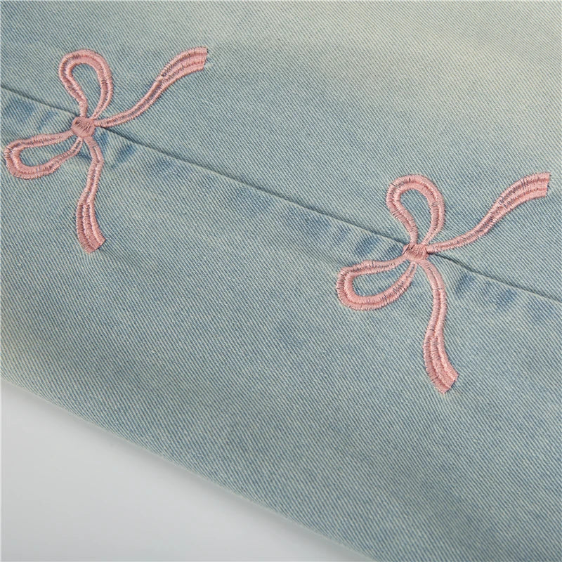 Autumn Kids Child Straight Jeans with Bows on The Side for Teens Girls Fashion Loose Fit Denim Pants Child Casual Jeans Trousers