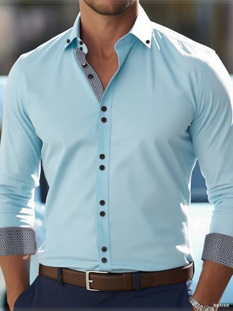New men's button-down business casual shirt - long-sleeved lapel summer shirt - stylish and elegant casual top