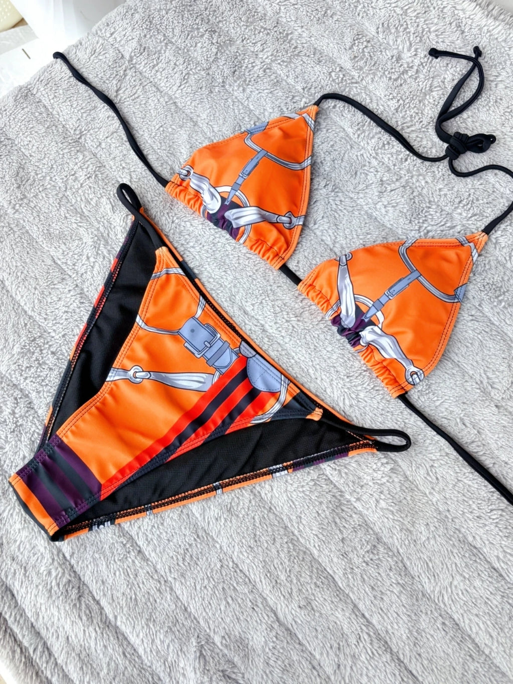 Luxury Sexy Orange Geometry Print Bikini 2 pieces Set Women Halter Elastic Thong Swimsuit Beach Bathing Suit Holiday Beachwear