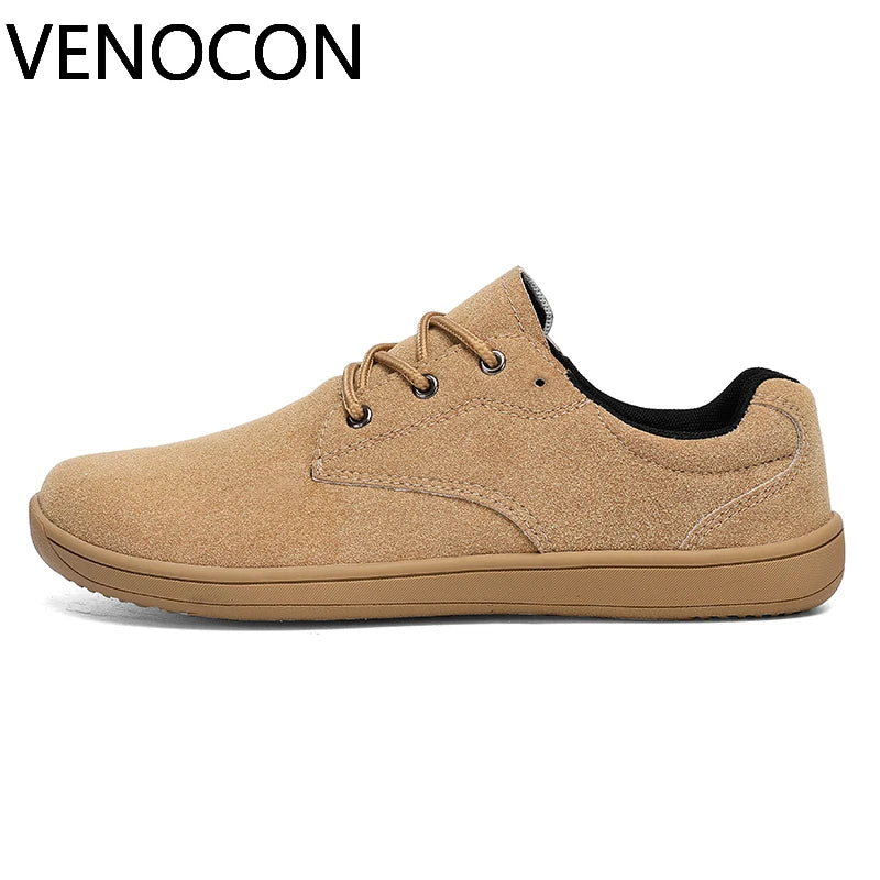 VENOCON Barefoot Men's Sneakers Wide Ball Toe Box Nose Feet Minimalist Cow Suede Leather Upper Casual Shoes Footwear For Man