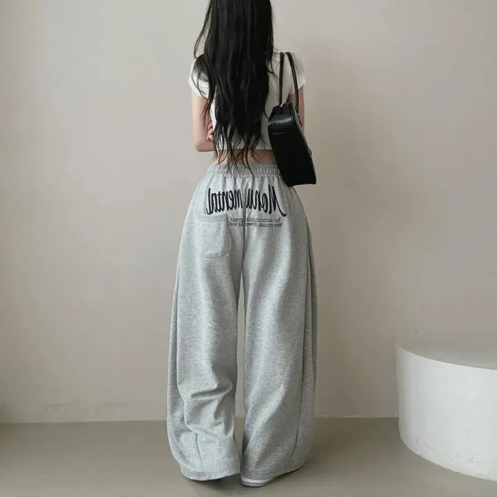 Women Bf Hip Hop Y2k Drawstring Printing Sweatpants Women Fashion Streetwear Sports Trousers Loose Casual Wide Leg Pants