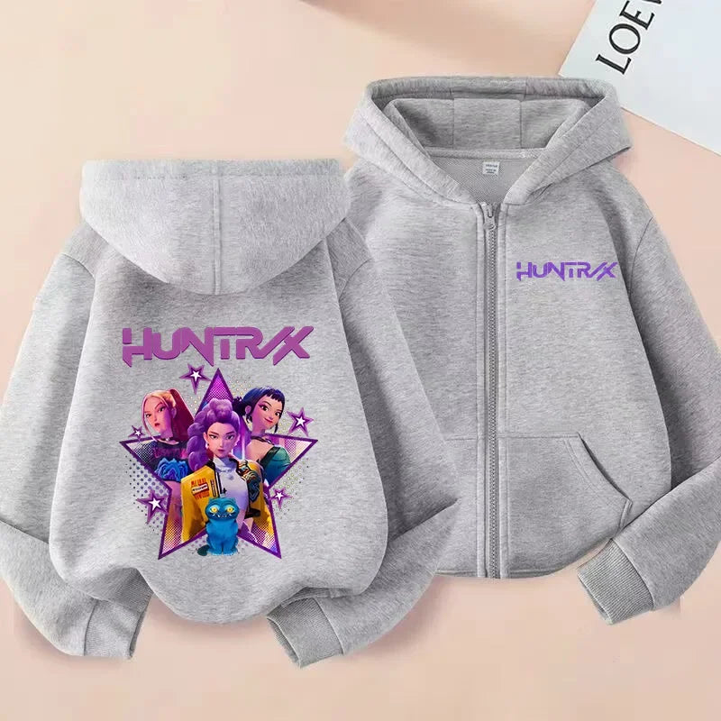 Kpop Demon Hunters Hoodie Coat Boys Girls Anime Fashion Zipper Jacket Children Spring Autumn Hoodies Kids Clothes