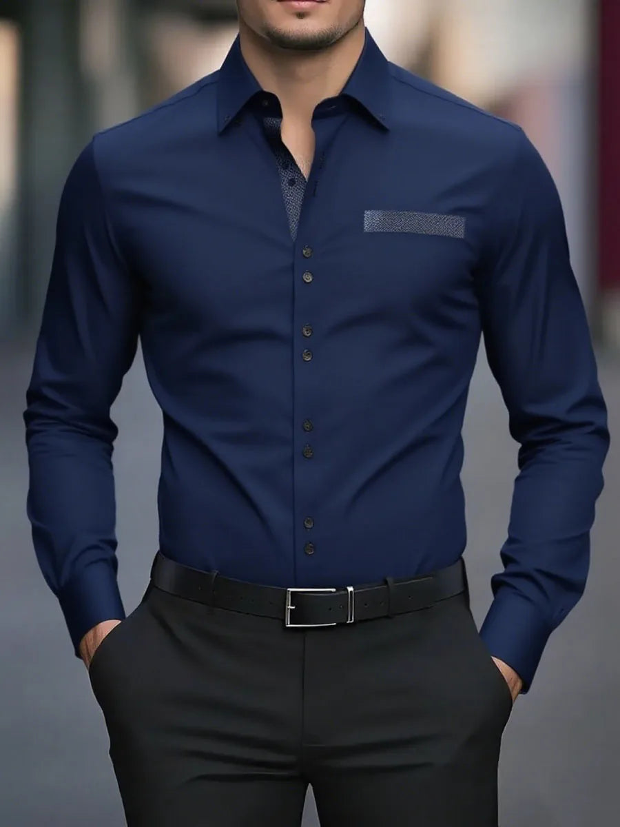 18 colors of new men's solid-color casual business shirts for office, long-sleeved, comfortable fabric, large size, fast shippin