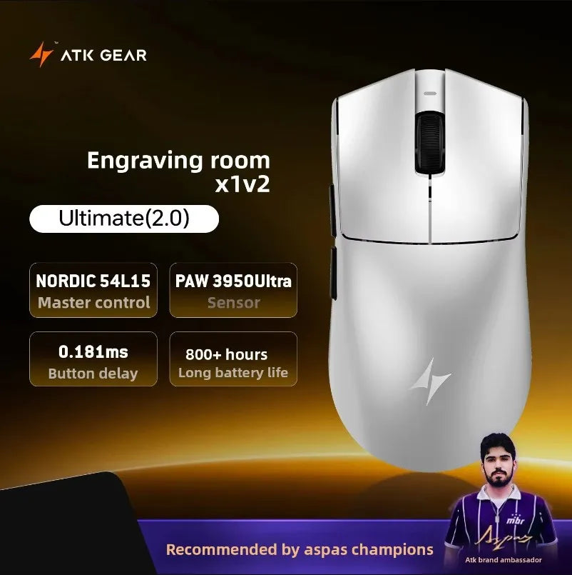 ATK x1v2 Wireless Dual 8K Dual Mode Mouse PAW3395/3950 Ultra  Gaming Mouse ULTRA MAX Ergonomics Accessory Long Batter Life Gamer
