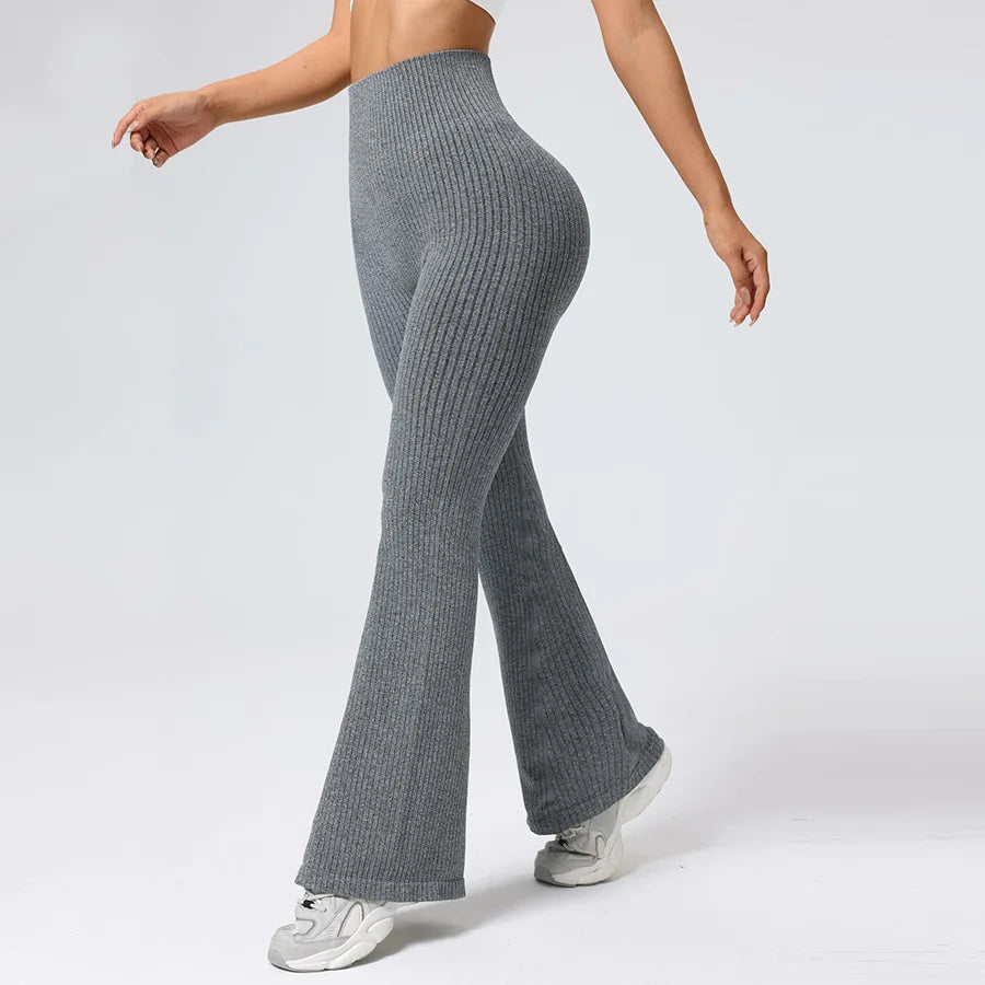 Seamless High-Waisted Flare Pants Autumn Winter Women Trousers Yoga Clothes Stretchy GYM Flare Leg Tummy Control Slim-Fit Pants