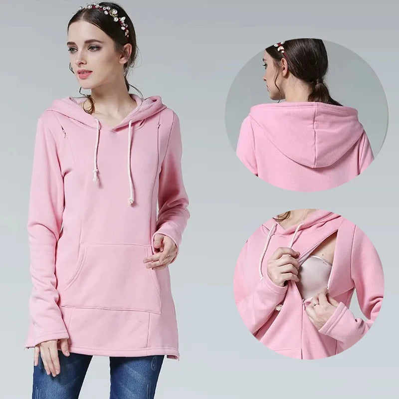 Autumn Winter Nursing Hoodies Maternity Clothes Breastfeeding Clothes Sweatshirts for Pregnant Women Long Sleeve Postpartum Tops