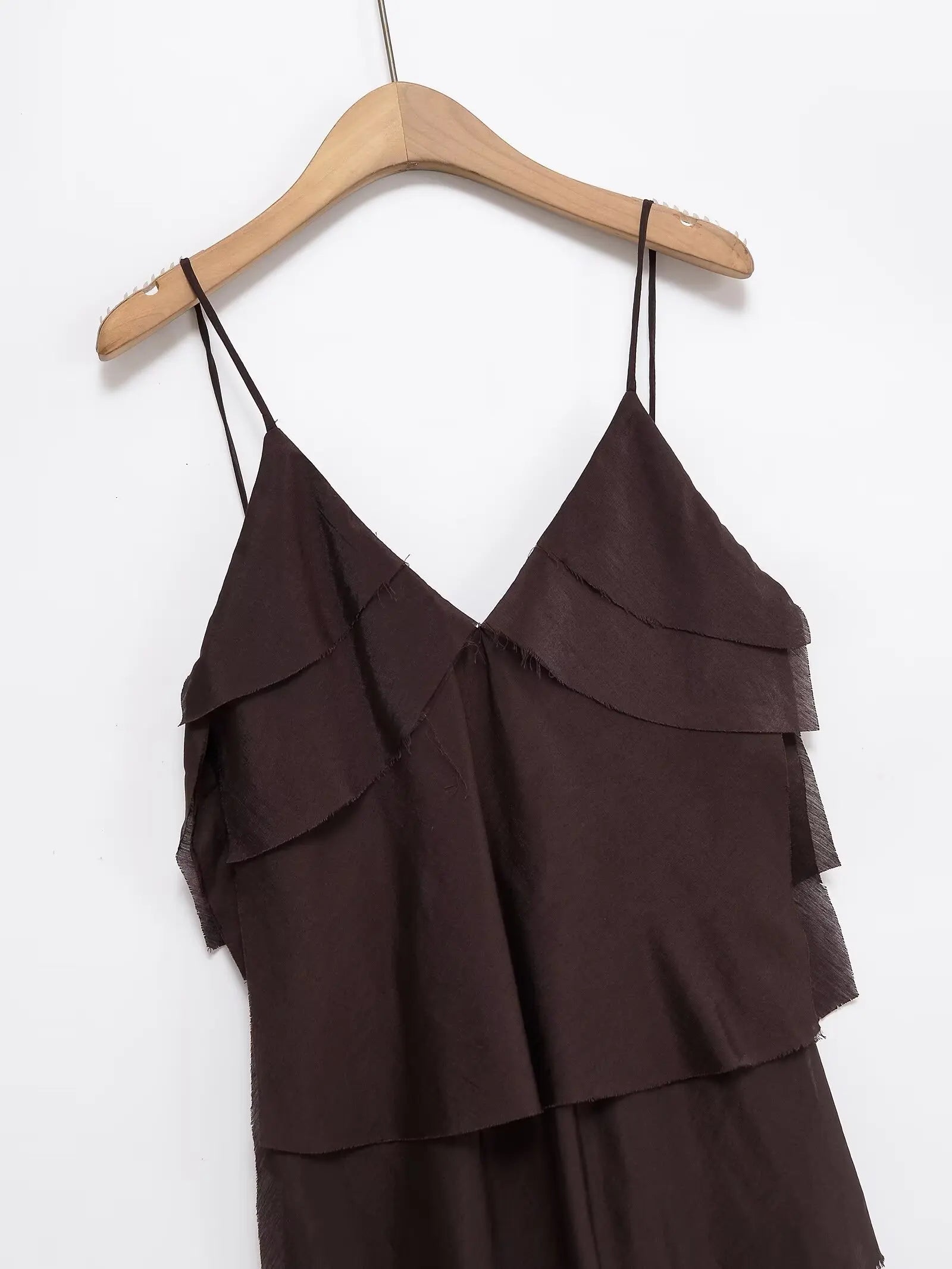 2025 summer new women's casual fashion simple comfortable design layered decorative sling long dress