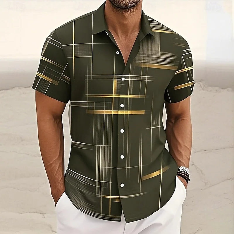 Men's Geometric Grid/Plaid Shirt Button-Down Shirt Short Sleeve Fashion Casual Resort Streetwear Summer Lapel 3D Printed Shirt