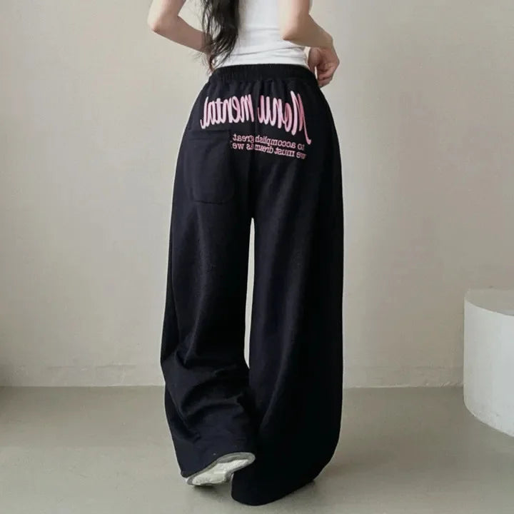 Women Bf Hip Hop Y2k Drawstring Printing Sweatpants Women Fashion Streetwear Sports Trousers Loose Casual Wide Leg Pants