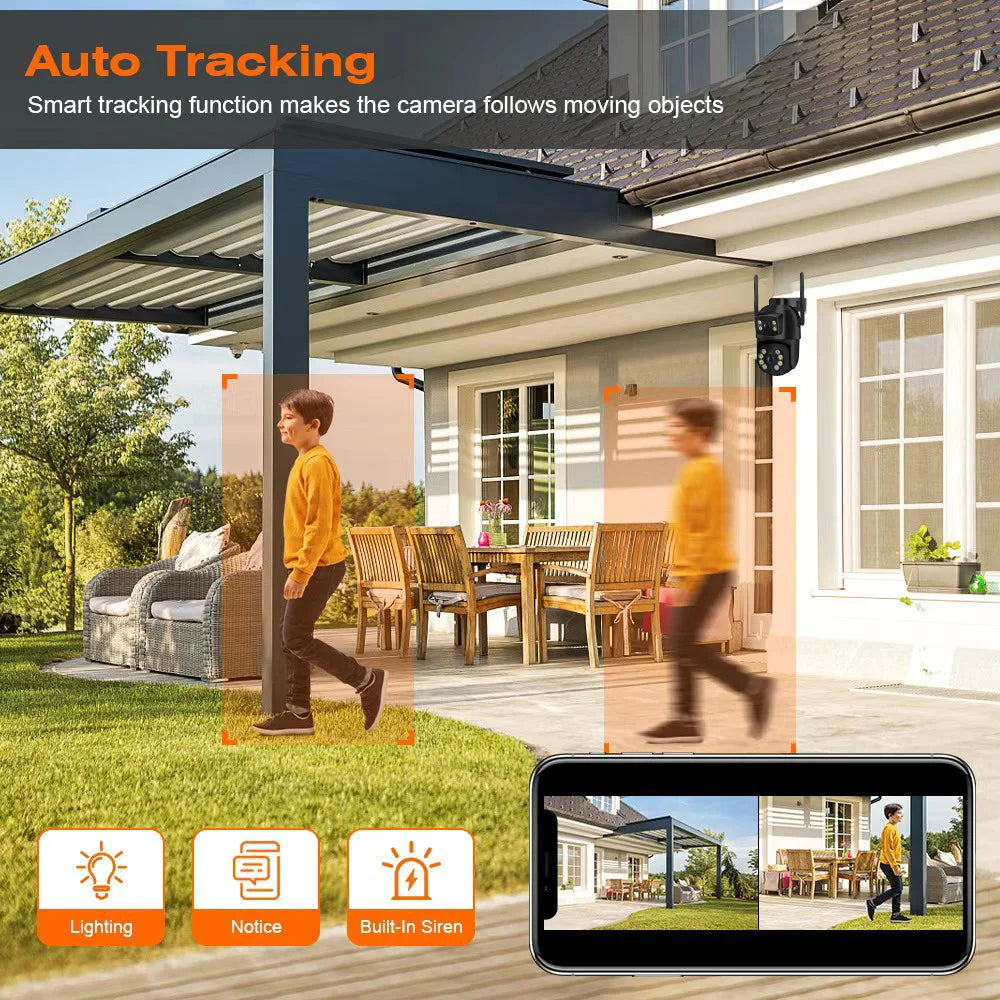 8MP 4K PTZ Wifi Camera with Dual Lens Dual Screens AI Human Detection Wireless Outdoor CCTV Security IP Camera