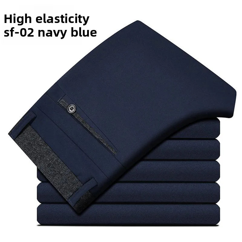 Elastic Waist Dress Pants Men, Professional Office Trousers Wrinkle Resistant, Spring Autumn Slim Fit Thin Business Chino Pants