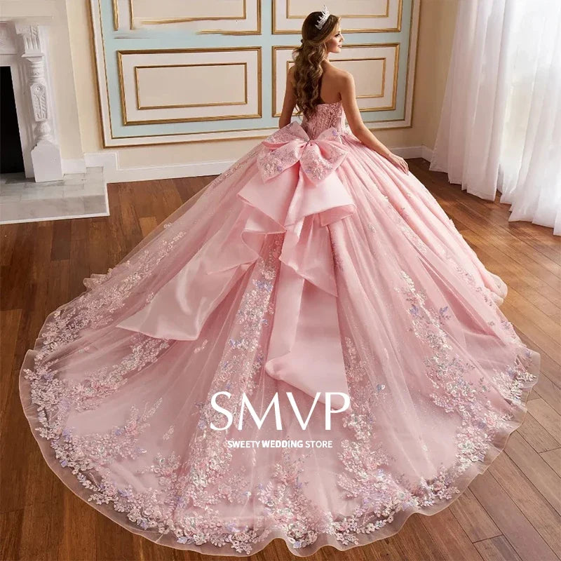 Glamorous Chic Prom Dresses Organza With Embroidery Sequins Quinceanera Dresses Strapless Sleeveless Customized Back Lace Up Bow