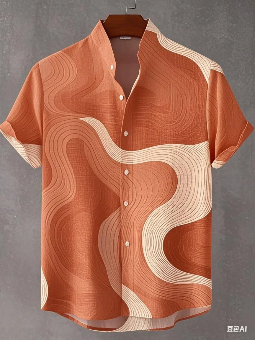 Chemise à manches longues et col montant pour homme, nouvelle collection printemps-automne, imprimée en 3D, rayures irrégulières