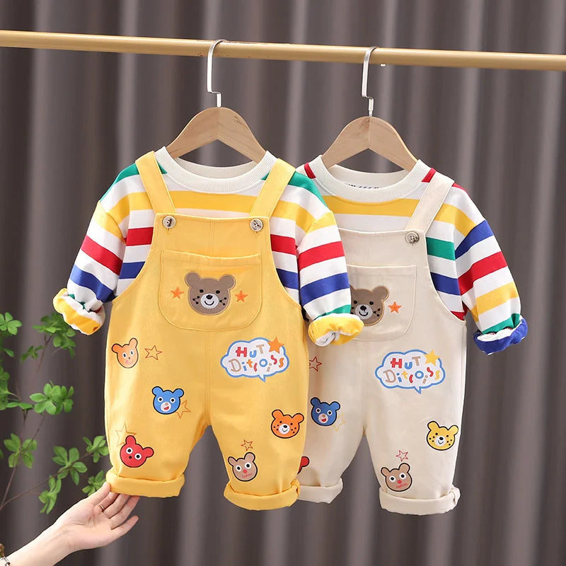 New Spring Autumn Baby Boys Clothes Suit Children Girls T-Shirt Overalls 2Pcs/Set Toddler Casual Cotton Costume Kids Tracksuits
