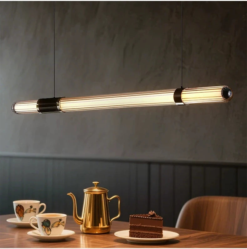 Italian Nordic minimalist and versatile long glass pendant lamp, dining table lamp, office desk lamp, coffee shop pendant lamp