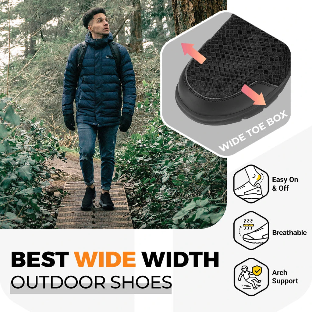 FitVille Men's Shoes Wide Hiking Comfortable  Slip on Loafers Go Walking and Trekking Trails  Sneakers with Arch Support